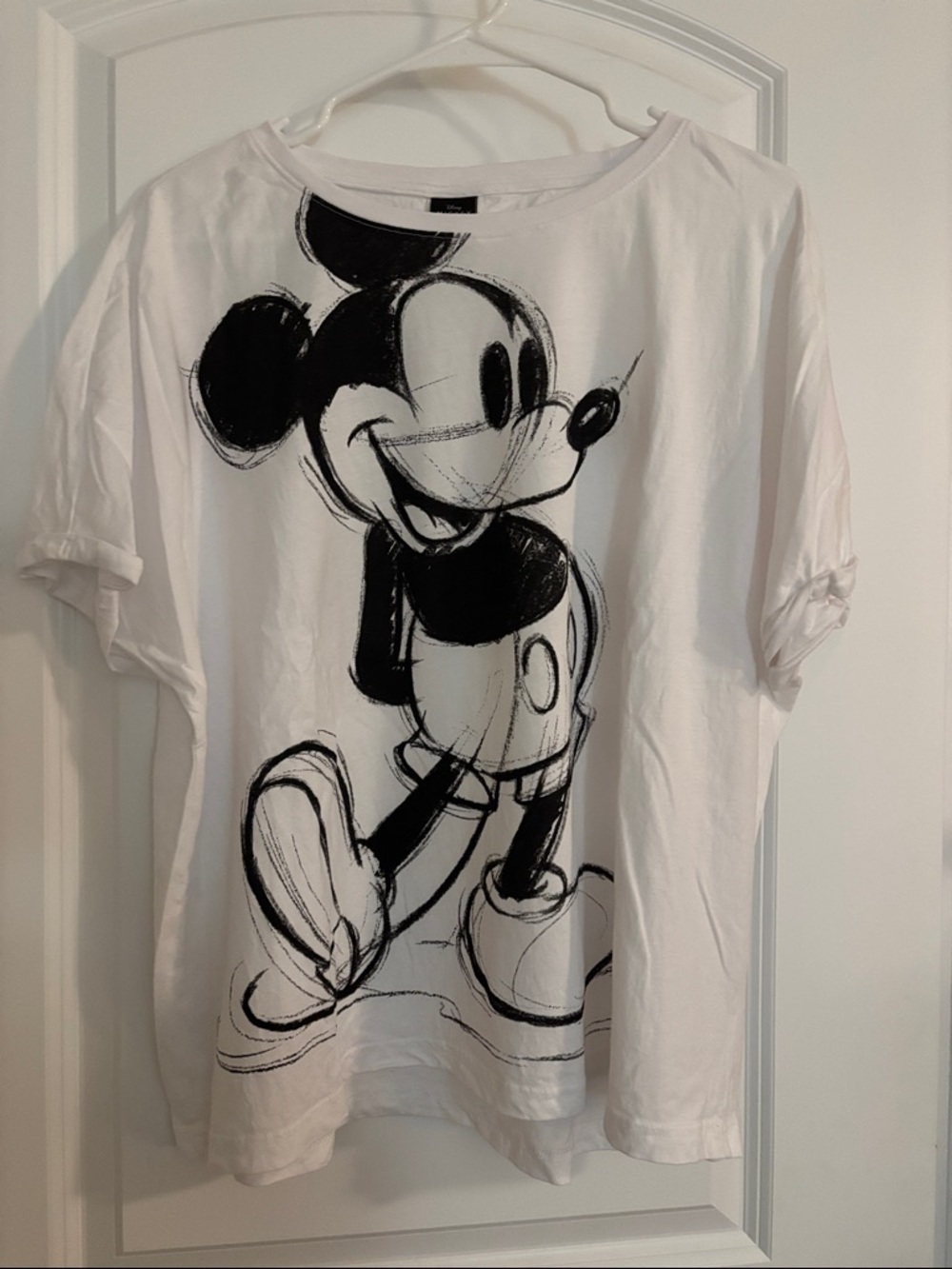 White Graphic Mickey Mouse Tee - Black Sketch Print